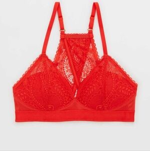 AERIE | Women's Red Real Power Wireless Push-Up Balconette Paisley Lace …